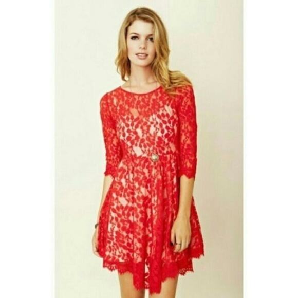 Free People Dresses & Skirts - Free People Red Lace Dress